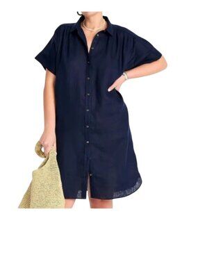 J.Crew Baird McNutt Irish Linen Navy Button-Down Short-Sleeve shirt Dress Size L
